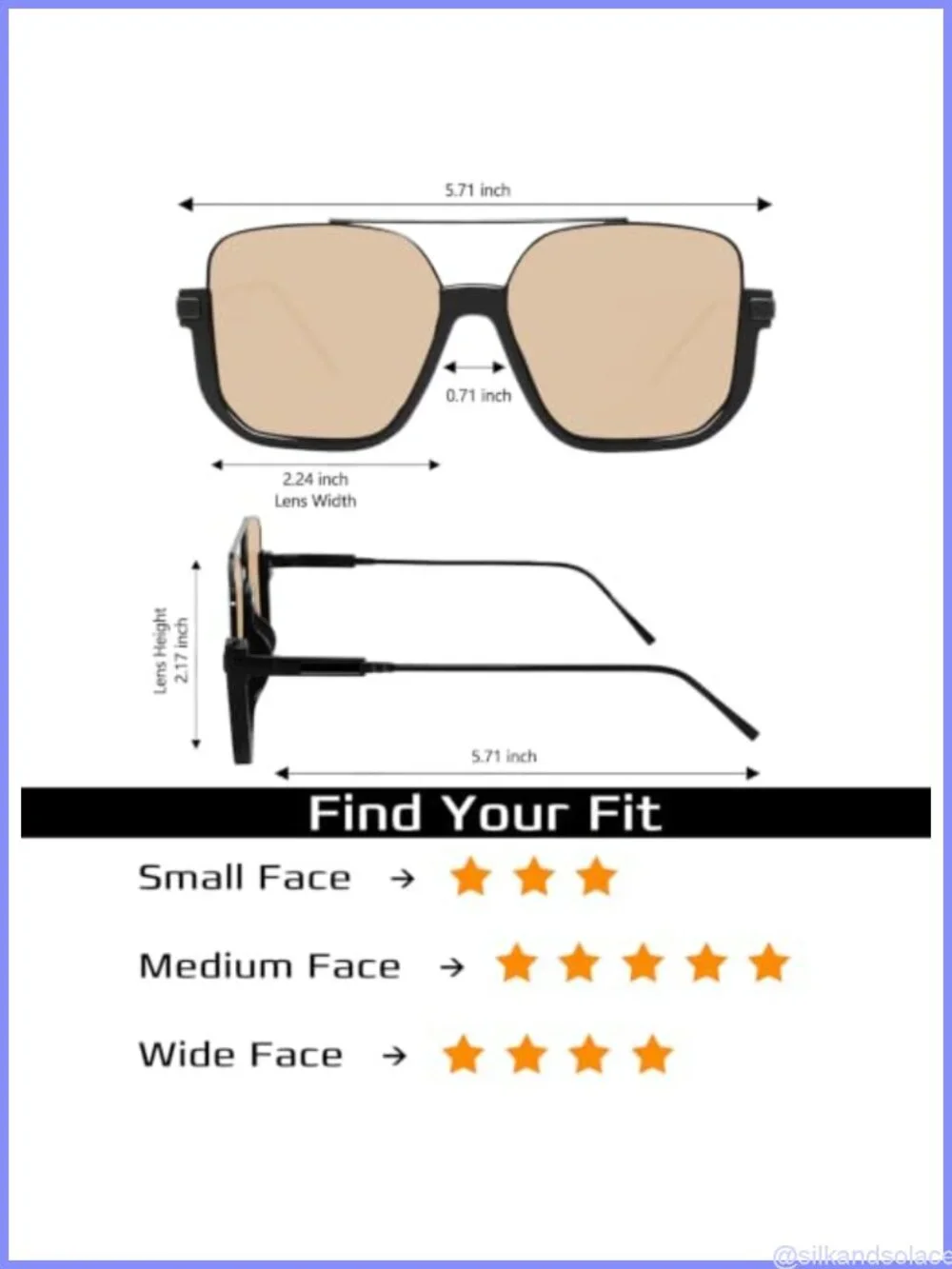 Oversized Square Aviator Sunglasses Semi-Rimless UV400 TAC Lenses